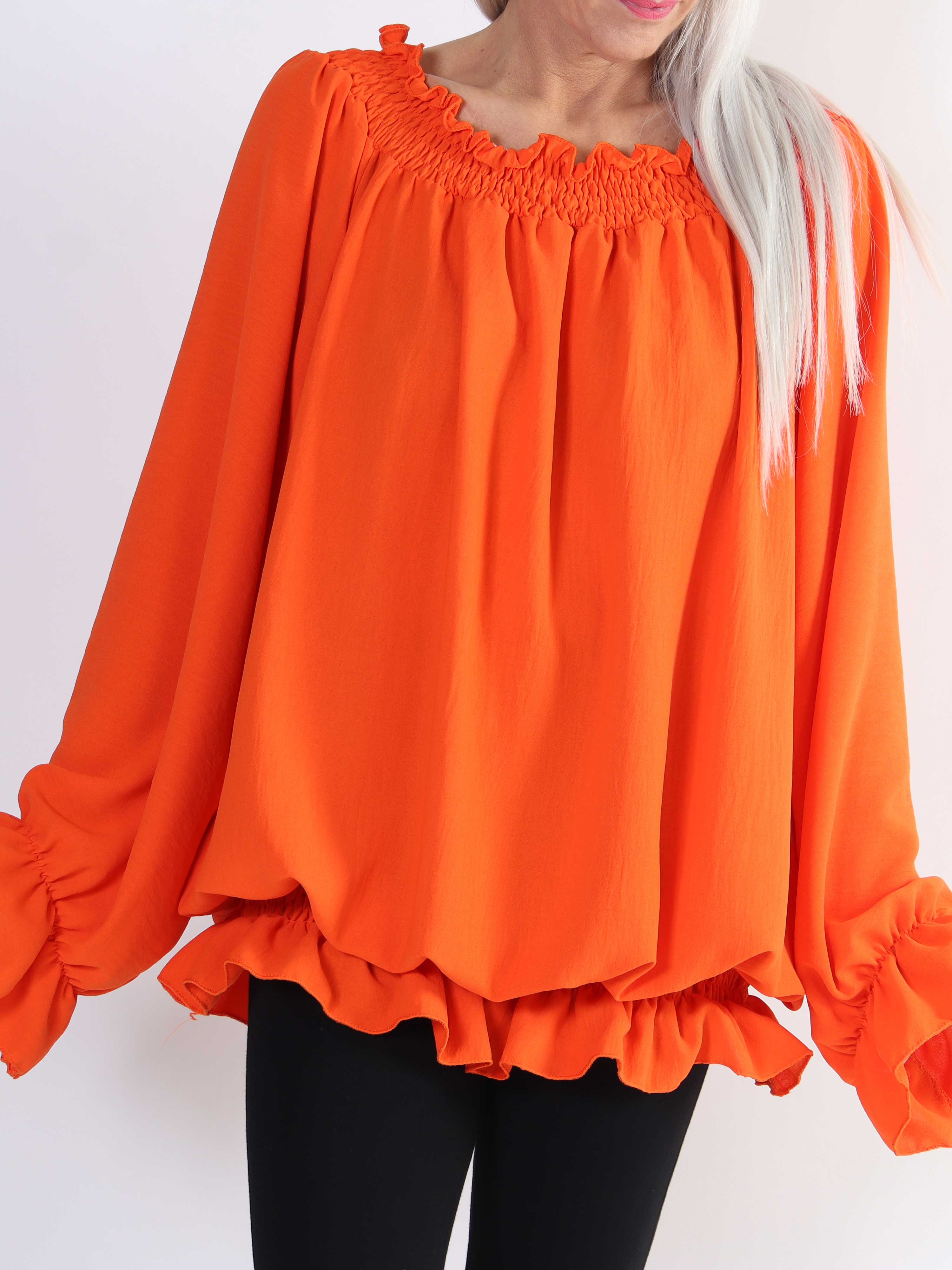 Monik - Ensfarvet plus size tunika med elastik- og flæsekanter